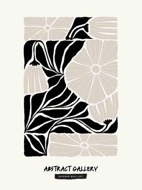 Black White Compressed Floral Art Print Poster