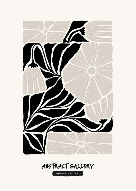 Black White Compressed Floral Art Print Poster