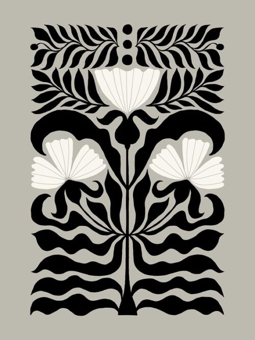 Black And White Floral Art Brown Poster
