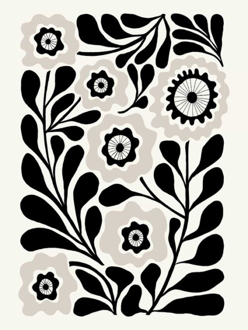 Black And White Floral Pattern Poster