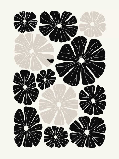 Black And White Floral Pattern Sunflowers Poster