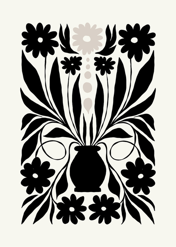 Black And White Floral Vase Poster
