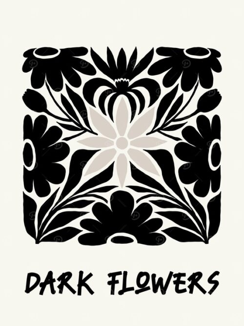 Black And White Dark Floral Design Poster