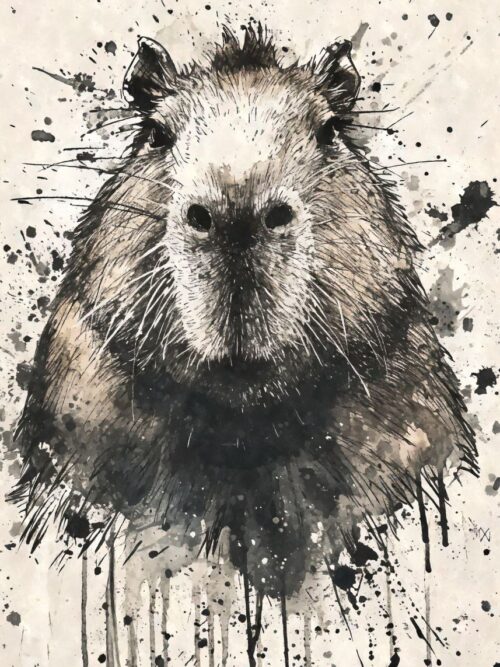 Capybara Black Ink Poster