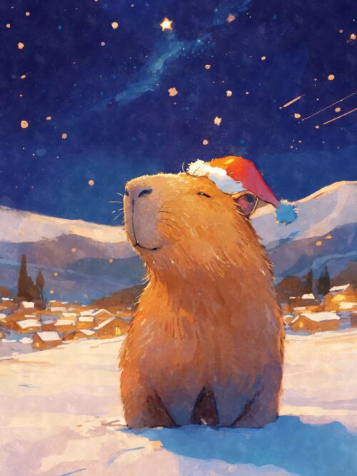 Capybara Santa In Winter Wonderland Poster