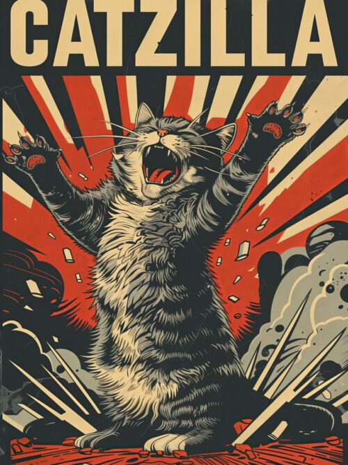 Catzilla Funny Cat Poster