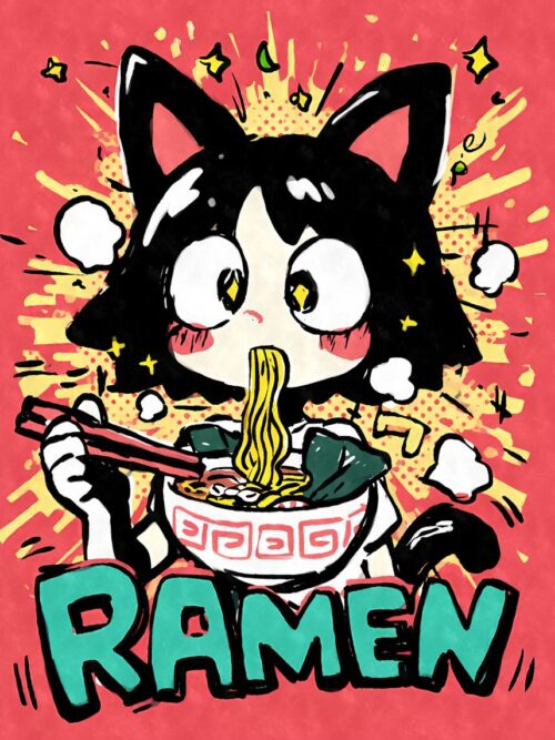 Chibi Cat Girl Ramen Poster