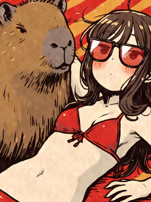 Chilling Capybara Anime Girl Poster