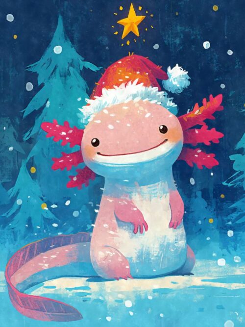Christmas Axolotl Santa Hat Poster