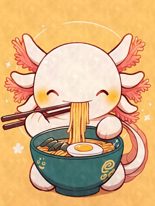 Cute Axolotl Eating Ramen Poster