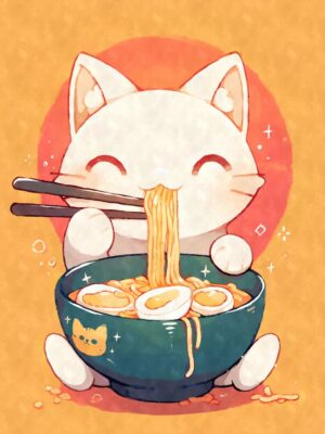 Cute Cat Eating Ramen Poster