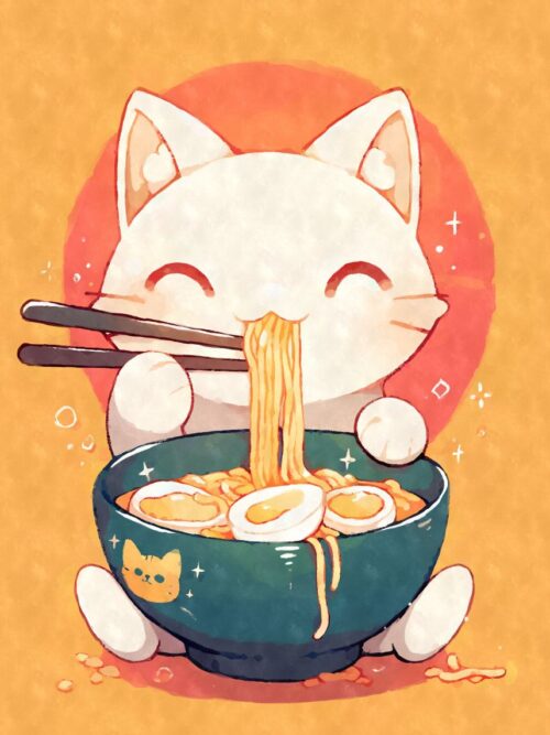 Cute Cat Eating Ramen Poster