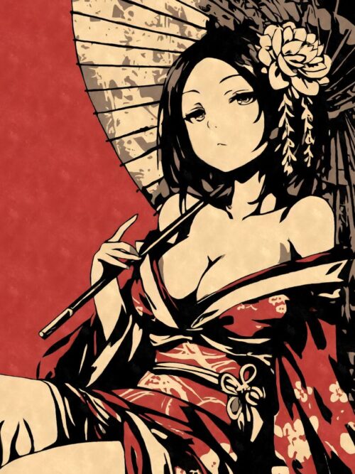 Geisha With Umbrella Poster