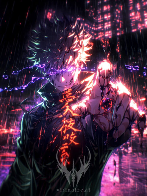 Gojo Satoru Cinematic Rain Jujutsu Kaisen Poster