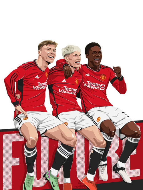 Hojlund Garnacho Mainoo Football Poster