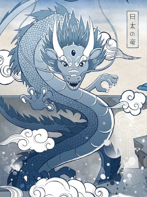 Japan Blue Dragon Poster