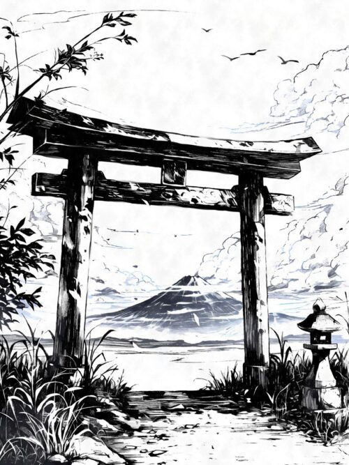 Japan Torii Gate Black Ink Poster