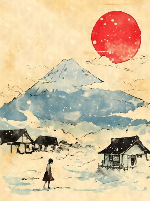Japanese Mountain Village Landscape Poster