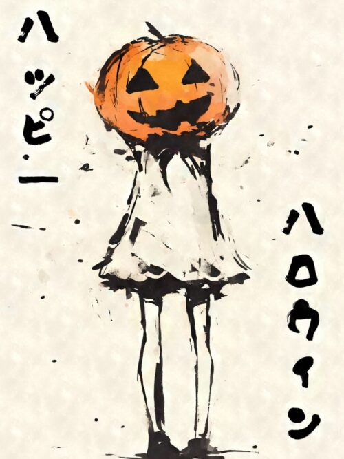 Japanese Pumpkin Head Girl Poster
