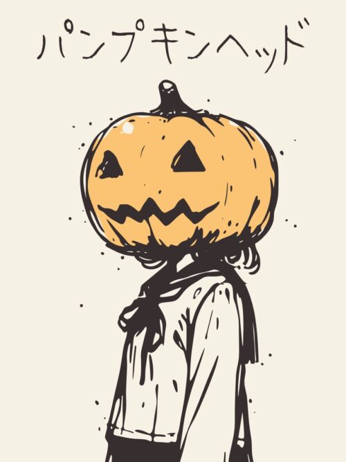 Katakana Pumpkin Head Girl Poster