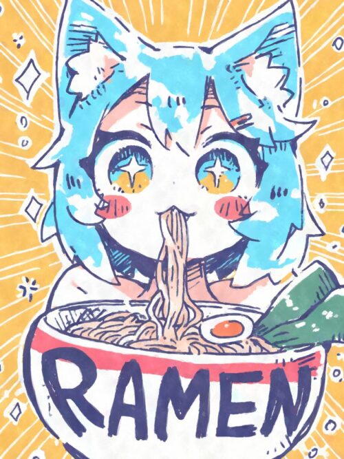 Kawaii Anime Girl Eating Ramen Poster