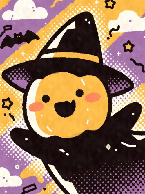 Kawaii Cute Pumpkin Witch Poster