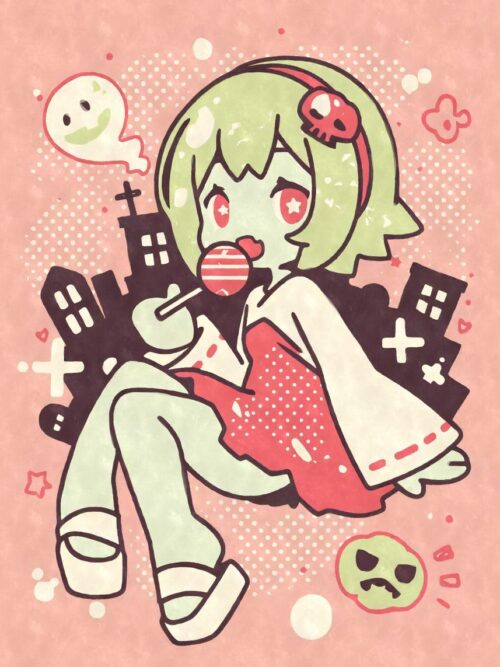 Kawaii Halloween Zombie With Lollipop Poster