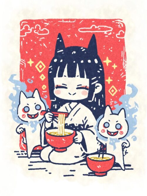Kawaii Yokai Demon Girl Ramen Poster