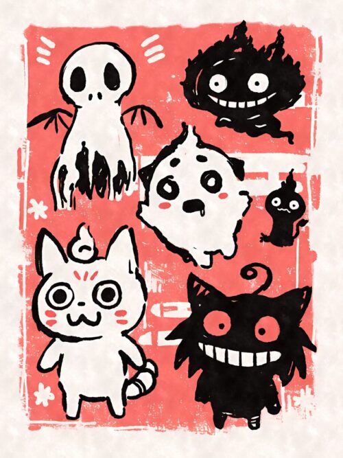 Kawaii Yokaii Ghosts Monsters Poster
