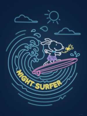Night Surfer Peanuts Poster