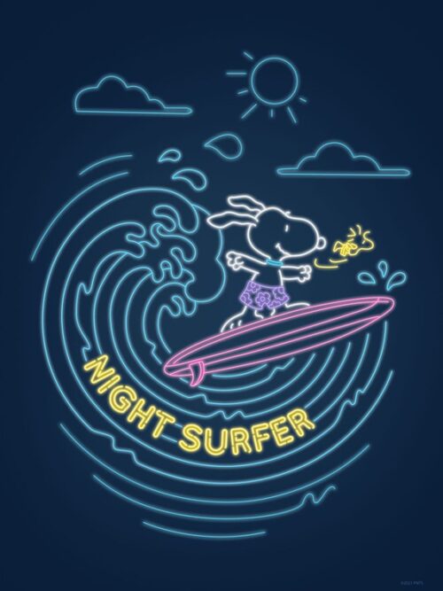 Night Surfer Peanuts Poster