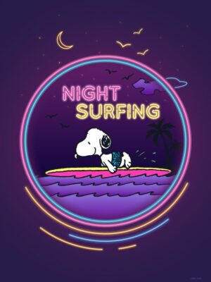 Night Surfing Peanuts Poster