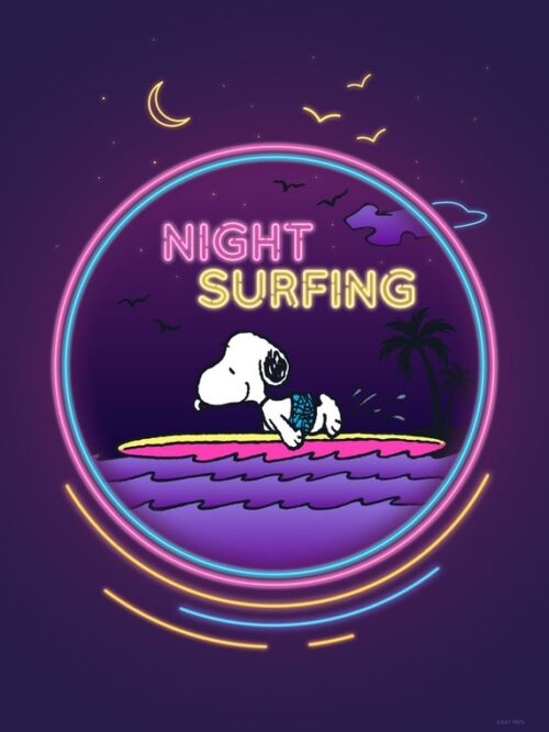 Night Surfing Peanuts Poster