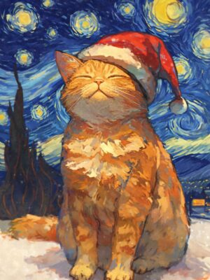 Orange Cat Santa Hat Poster