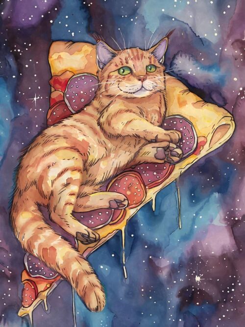 Pizza Cat In Space Galaxy Poster