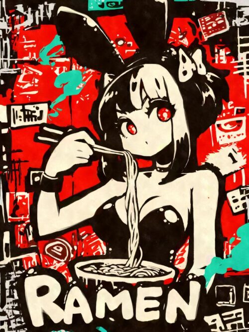 Ramen Bunny Girl Graffiti Poster