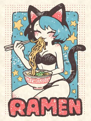 Retro Cat Girl Ramen Poster