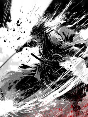 Samurai Anime Ink Poster