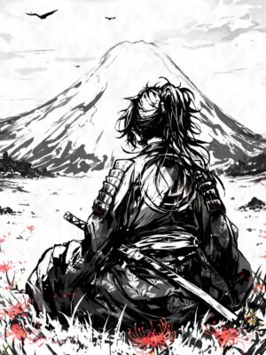 Samurai Ronin Black Ink Poster