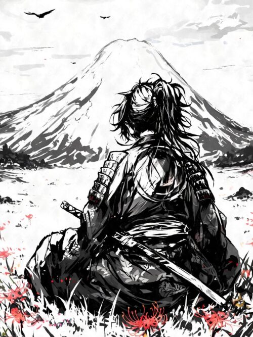 Samurai Ronin Black Ink Poster