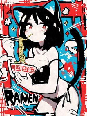 Sexy Cat Girl Ramen Graffiti Poster