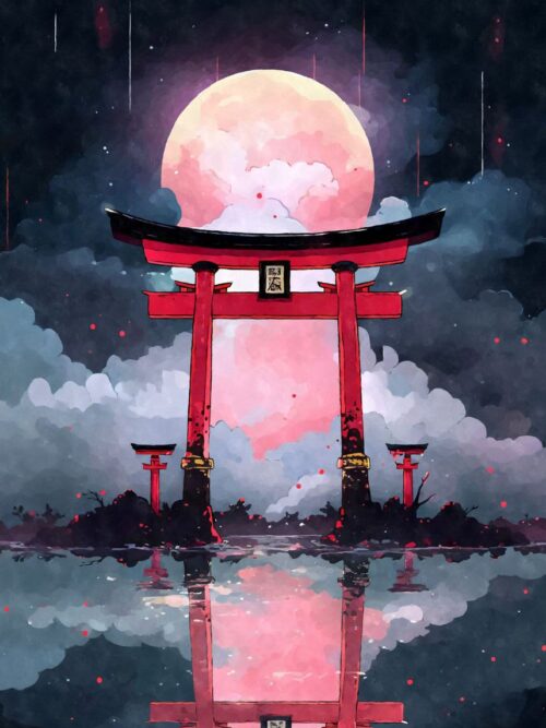 Torii Gate Full Moon Poster