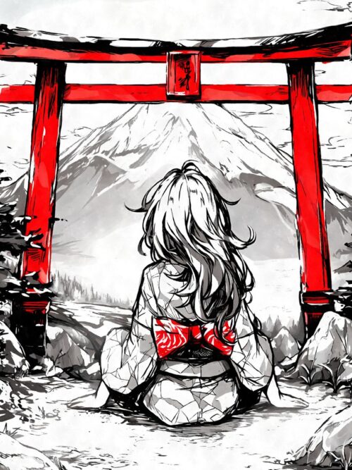 Torii Gate Kimono Girl Ink Poster