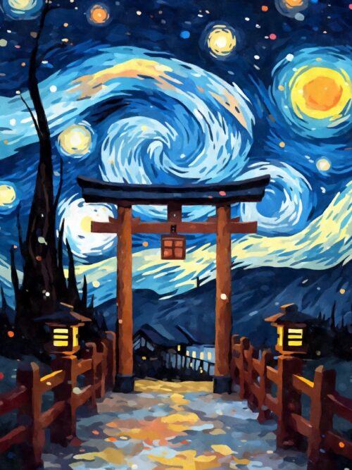 Torii Gate Starry Night Poster
