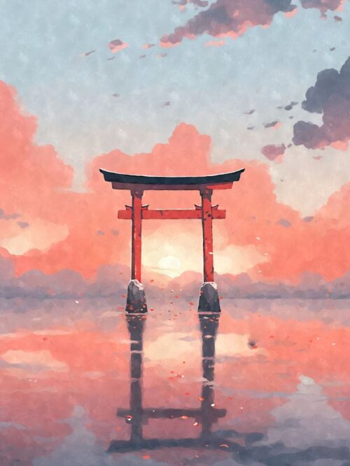 Torii Gate On Lake Japan Poster