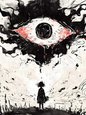 Weirdcore Giant Eye Sky Black Ink Poster