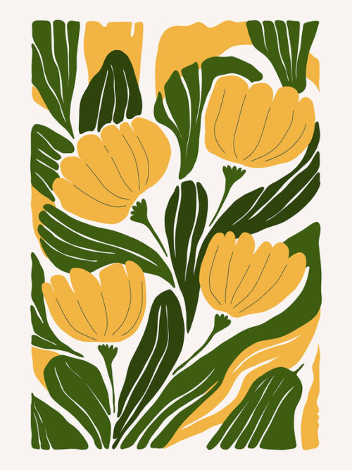 Yellow Flowers Green Leaves Poster
