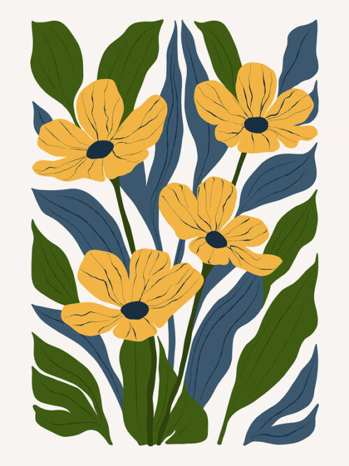Yellow Flowers With Blue Leaves Poster