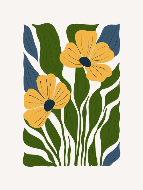Yellow Flowers With Green Leaves Poster