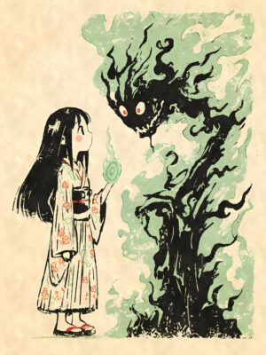 Yokai Girl And Flame Spirit Poster